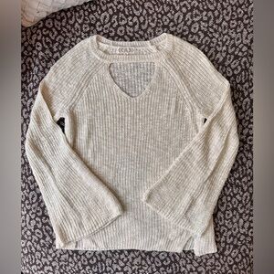 Women's white cream keyhole sweater, bell sleeves, metallic thread detail XL